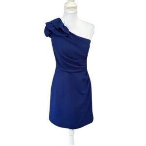 Shoshanna Stacie One Shoulder Mini‎ Dress Blue Designer Classy Formal Size 2